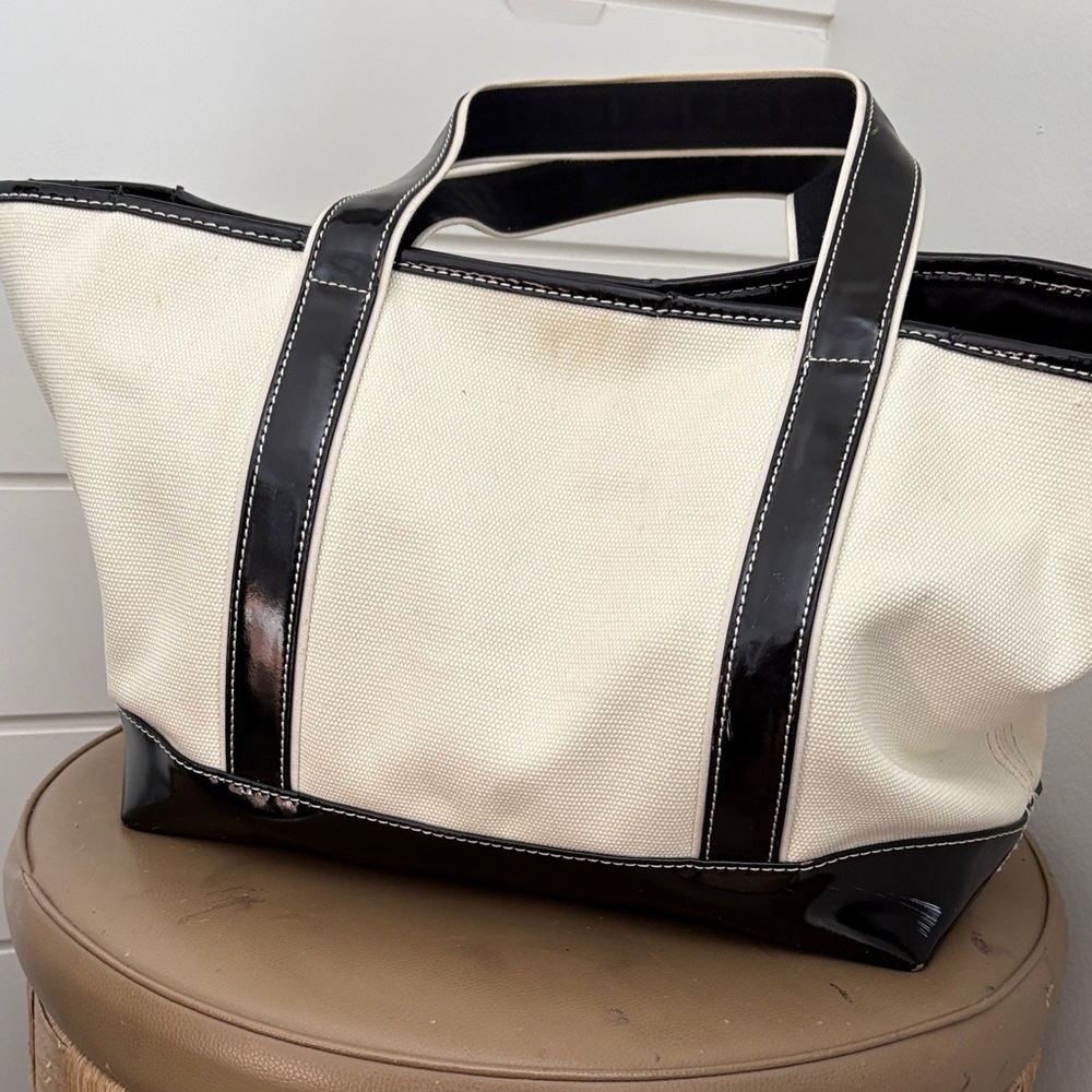 Lands' End Black and Cream Tote Bag - Picture 4 of 11